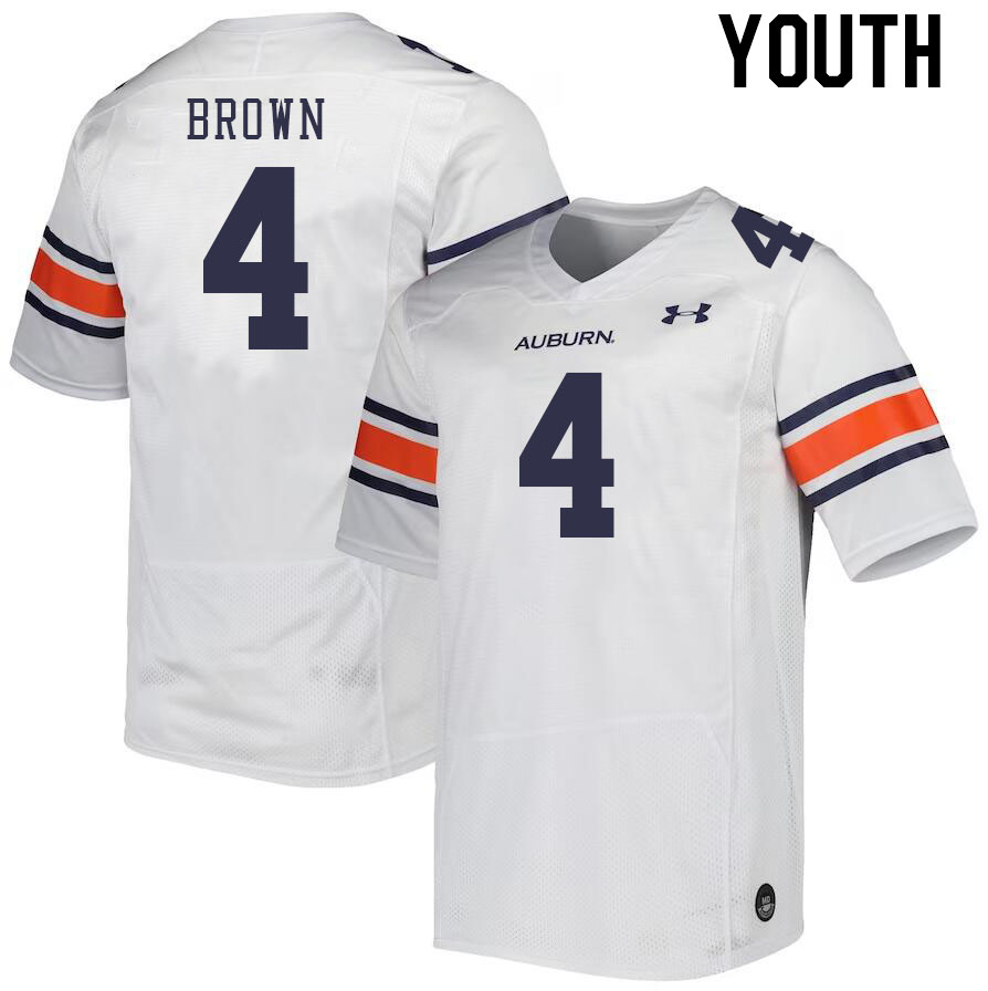 Youth #4 Camden Brown Auburn Tigers College Football Jerseys Stitched-White